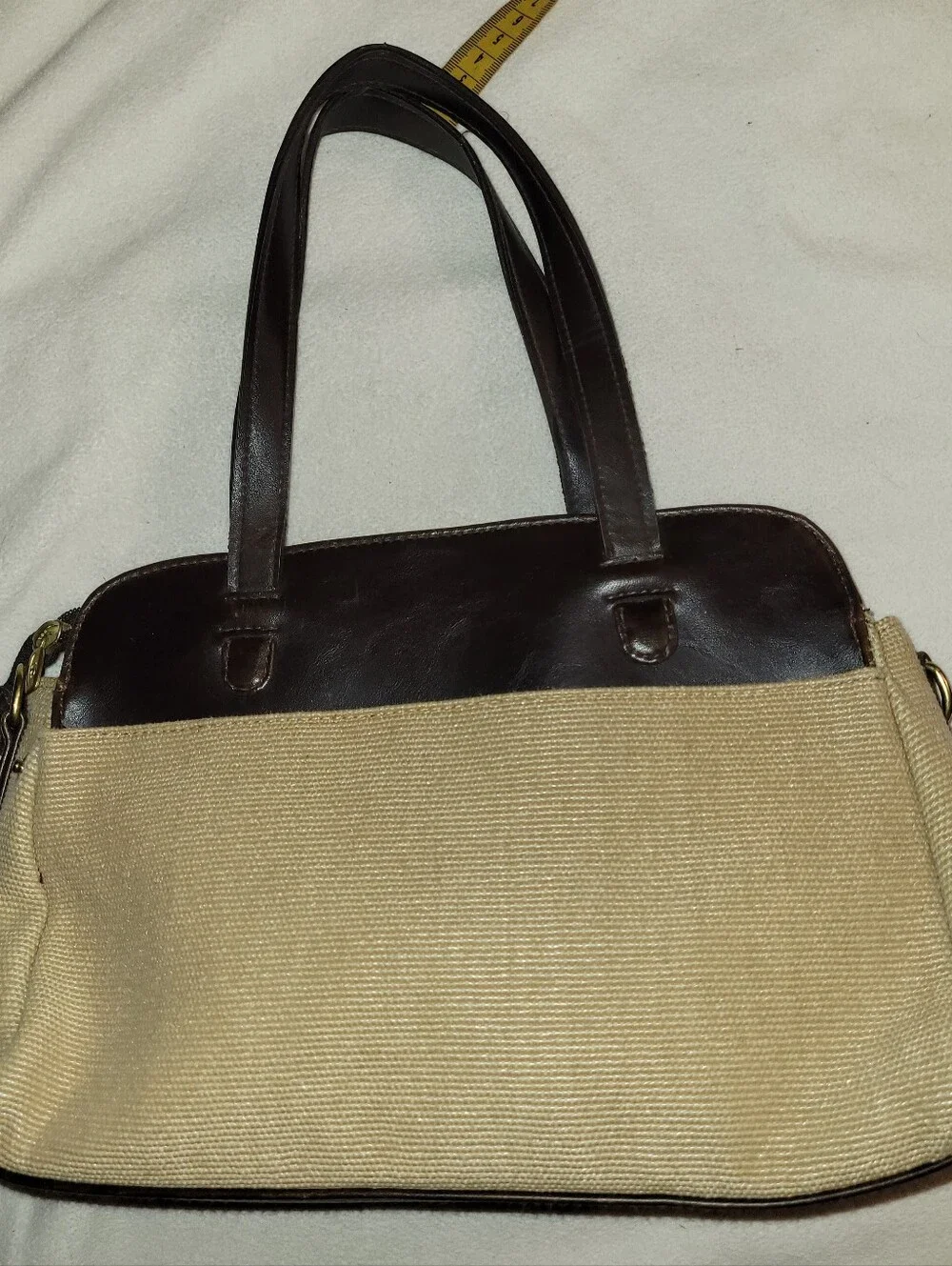 Liz Claiborne Y2K Retro Design Canvas And Faux Leather Satchel Handbag